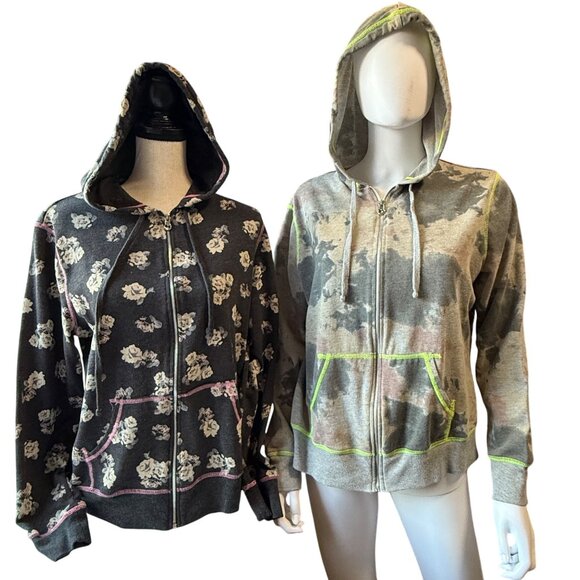 Hard Candy Hooded Zip-Up Sweatshirts Floral & Tie-Dye Prints Women XL(15-17) 2Pk - Picture 1 of 12